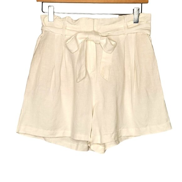 NWT Loft Women's Small Linen Viscose Blend Paperbag Waist Shorts White Flaw - Picture 2 of 7